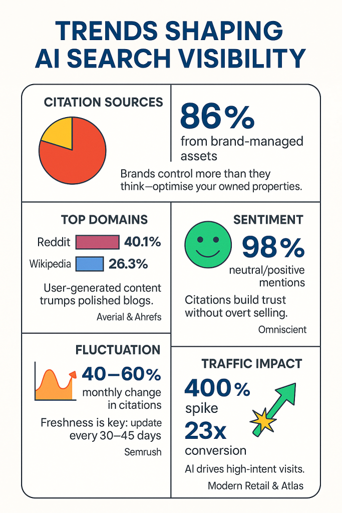 Trends shaping AI Search Visiblity Infographic Trends shaping AI Search Visiblity Infographic